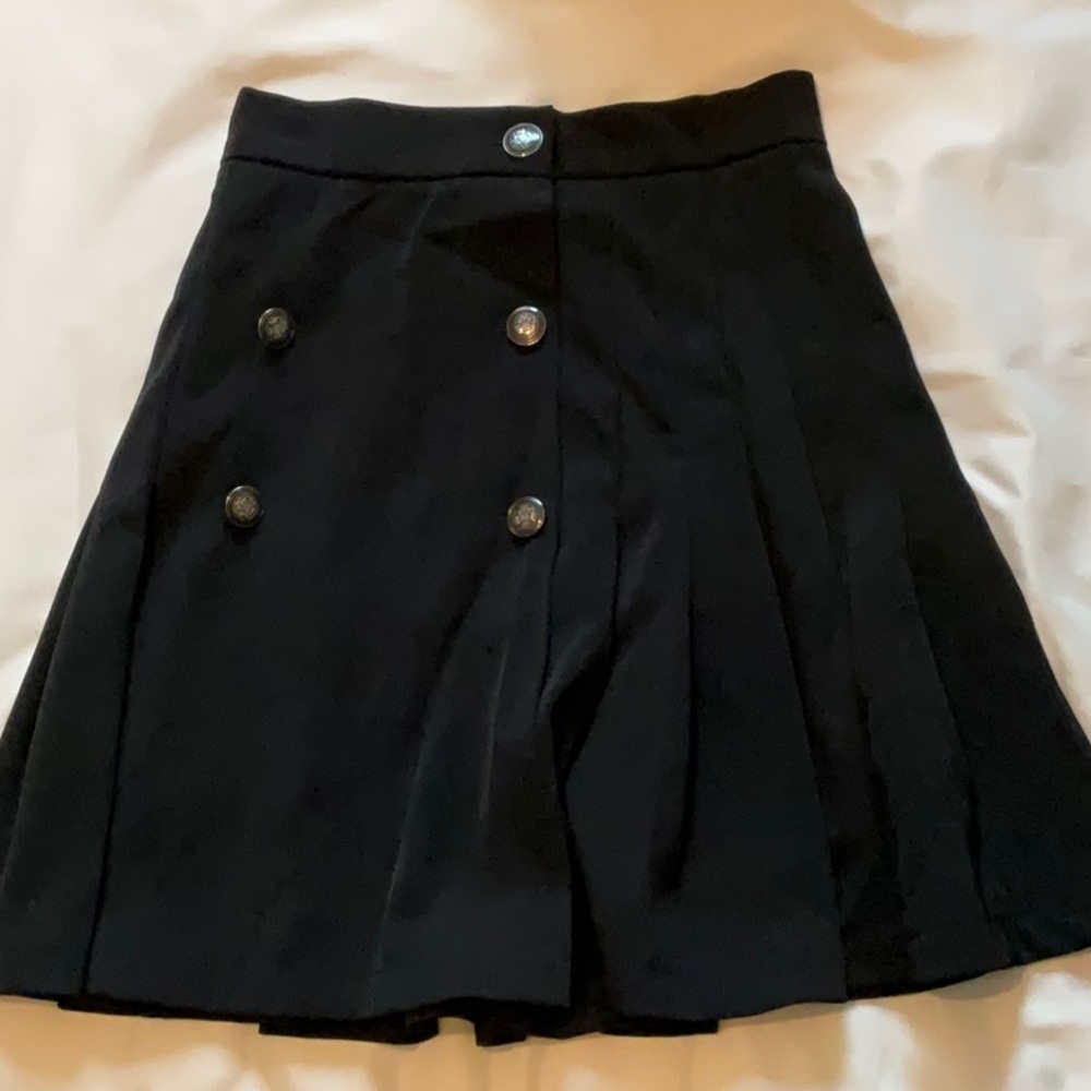 Black Pleated Skirt with Button Accents